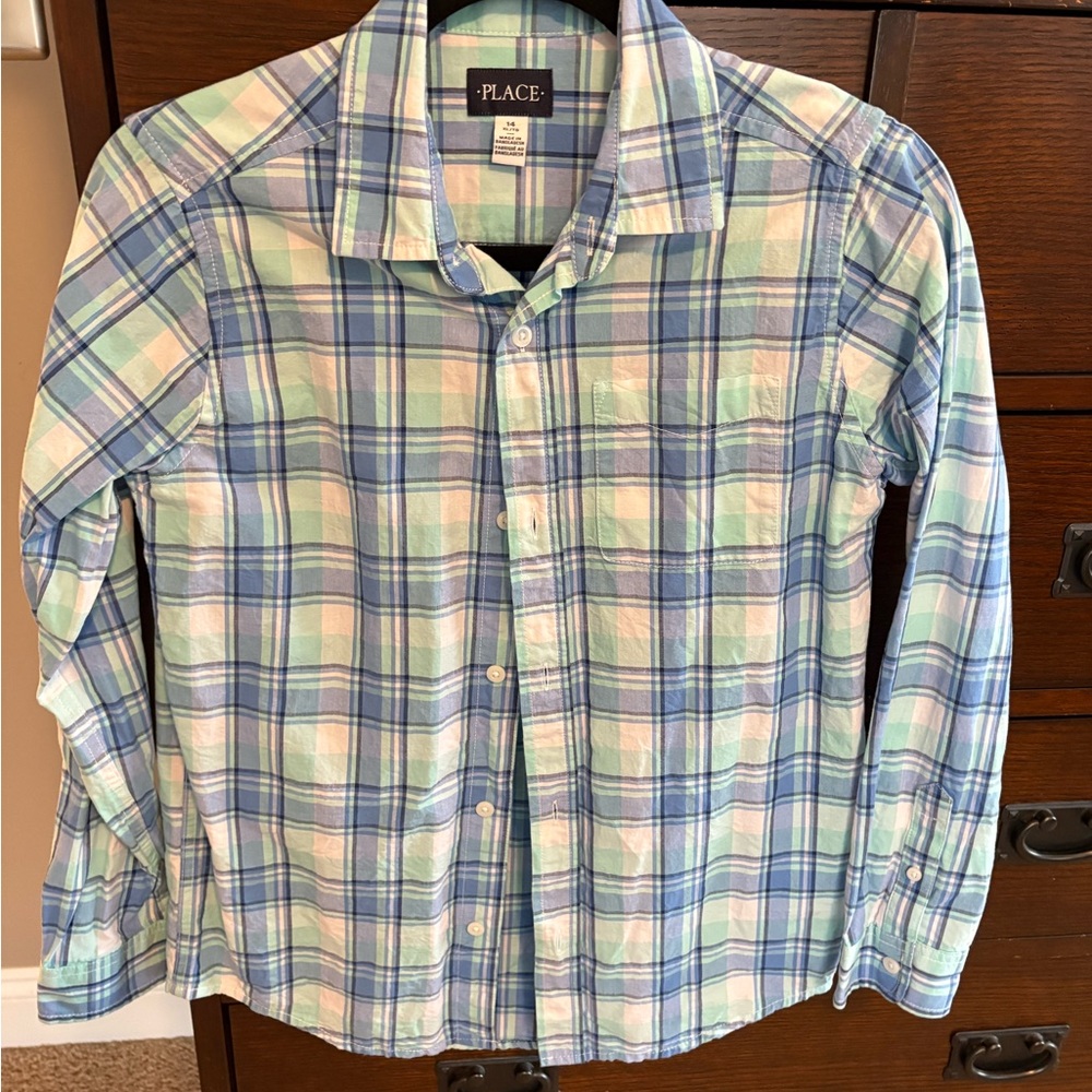 Childrens Place Boys Blue Plaid Shirt